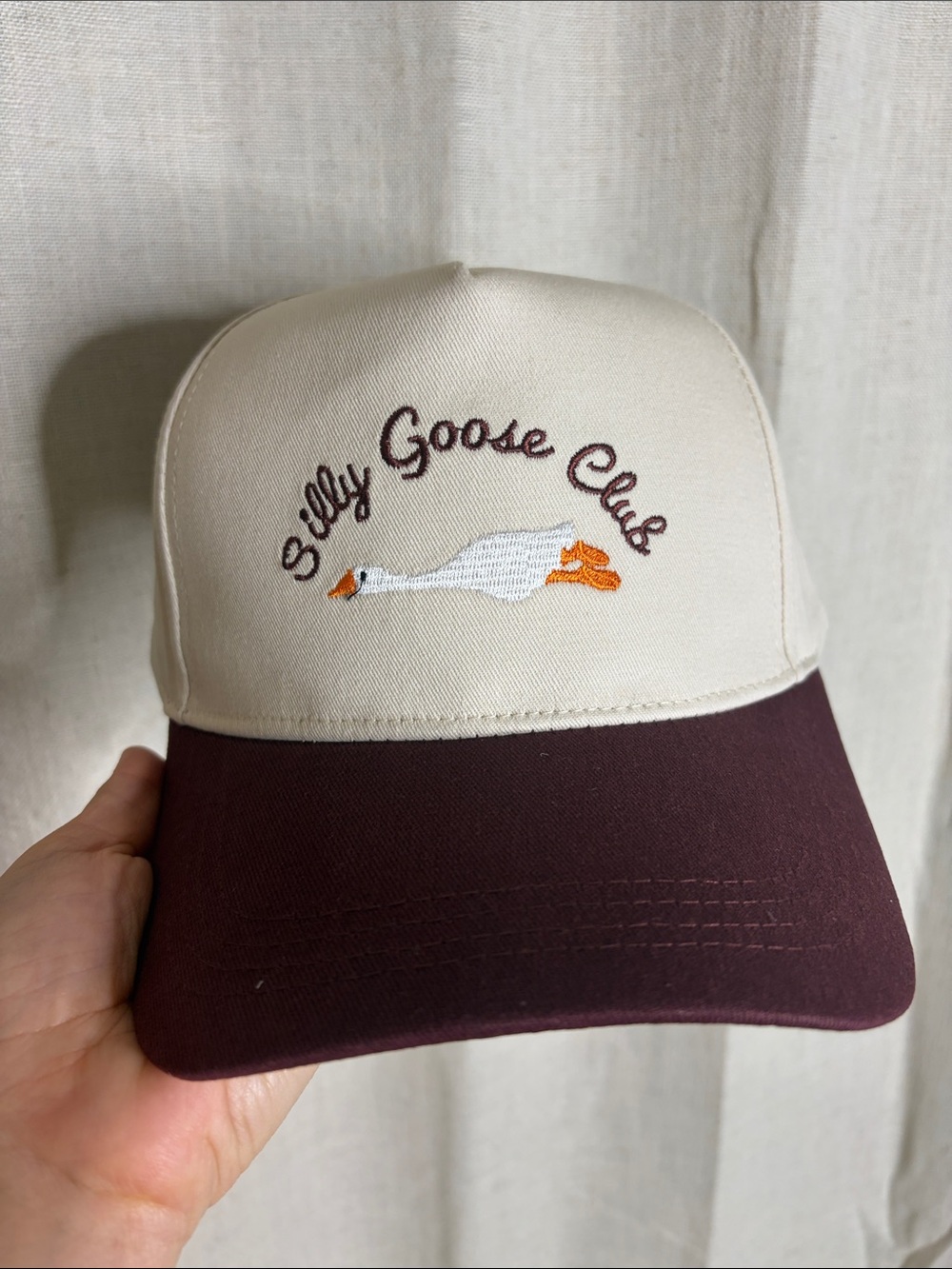 C.C Two-Tone Cream and Maroon 'Silly Goose Club' Embroidered Cap